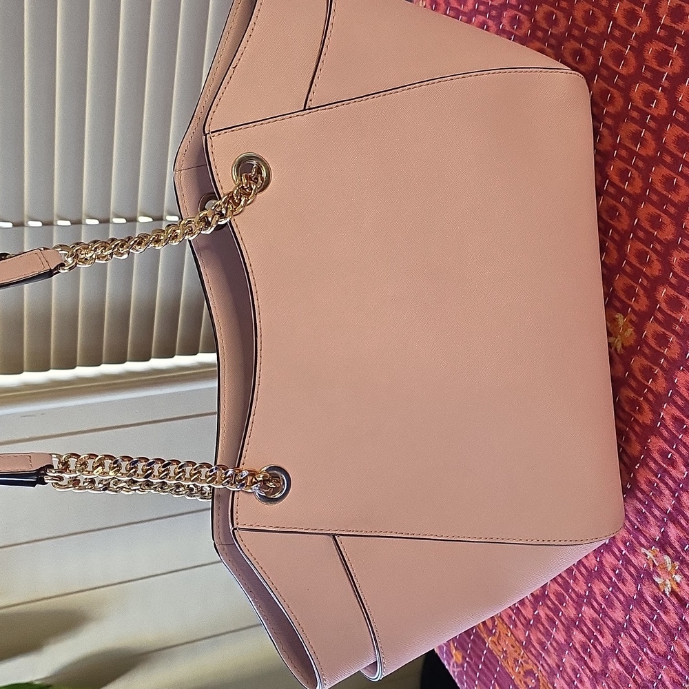 Michael Kors Blush Pink Gold Chain Tote | Feminine Designer Shoulder Bag - Picture 9 of 12